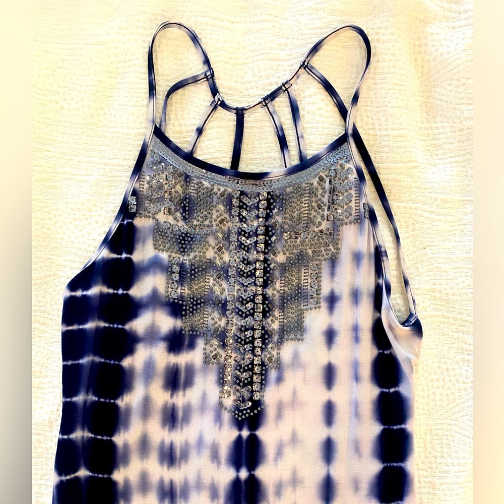 Express Blue TieDie Maxi dress with open strappy back, Size XSP